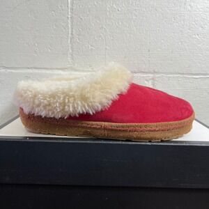 L.L. Bean Squam Lake Red Suede Wicked Good Slipper Fur Lined Slip On Womens 8 M